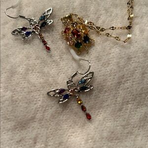 Silver Dragonfly Earrings with Multicolor Accents